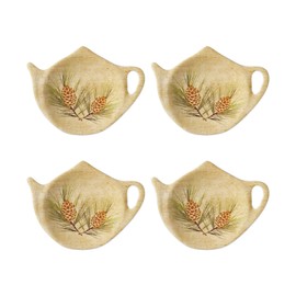 Supreme Housewares Tea Bag Holder Set of 4, Teapot Shaped Tea Bag Coasters Spoon Rests Saucer Seasoning Dish Set Teabag Holder (Pine Cone)