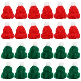 LOMIMOS Christmas Mini Knitting Doll Hats，48Pcs Mini Craft Knitting Hats Cute Doll Craft Hat Mini Wool Hat Christmas Tree Ornaments Hats for Christmas Ornaments DIY Art and Craft (Red and Green)