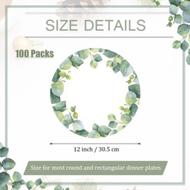 100 Pcs Summer Disposable Paper Placemats Green Eucalyptus Leaf Placemat Round 12 Inch Table Place Mat for Table Setting Bridal Birthday Kitchen Wedding Party Supplies