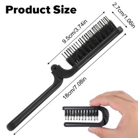 2 PCS Folding Boar Bristles Hair Brushes, Folding Boars Hairs Brush for Women, Foldable Brush for Dry and wet hairs, thin and thick (Blak)