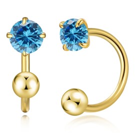 3mm Huggie Hoop Birthstone Earrings for Women Girl Hypoallergenic Minimalist Tiny Stud Earrings Boho Colored Screw Cartilage Earring Open Hoop Huggie Earrings (Silver, 3.Mar-Aquamarine, Gold)