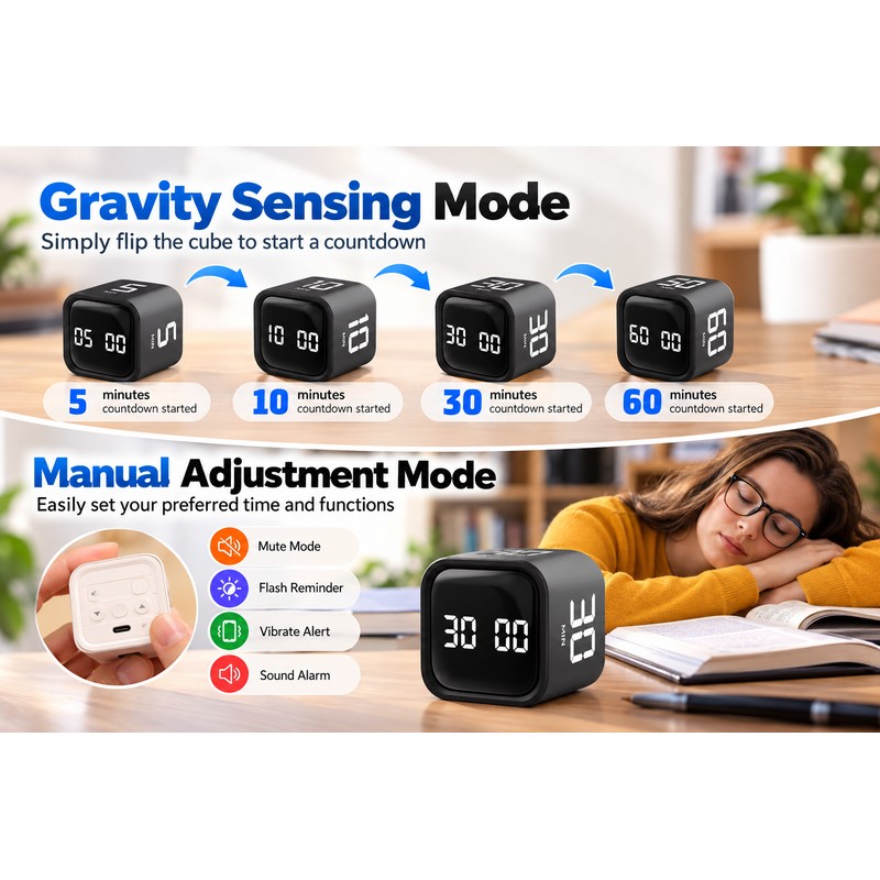 Cube Countdown Timer for Work & Study – 5/10/30/60 Min