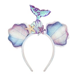 A Miaow Shiny Sequin Mermaid Headband Glitter Mermaid Princess Seashell Ears Headwear for Women Ocean Themed Party Decoration (Purple)