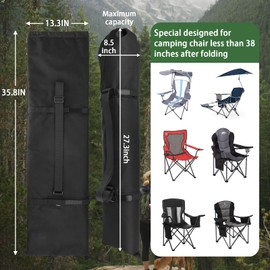 Carrying Bag For Folding Camping Chair, Foldable Large Mouth Folding Chair Storage Replacement Bag with Adjustable Shoulder Strap and Drawstring Opening for Camping, Chair Not Include (Black, 38 Inch)