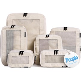 Aerotrunk - Cubos de embalaje de compresión para viajes, bolsas organizadoras de equipaje, cubos de embalaje con doble cierre para maletas (paquete de 6, beige)