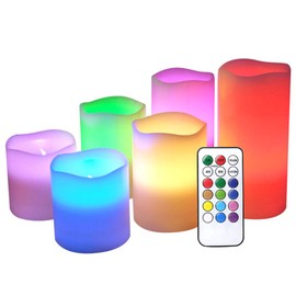 DRomance Color Changing Flameless Candles with 18-Key Remote and Timer, 3 AAA Batteries Operated 6 Pack Real Wax Flickering LED Pillar Candles Mood Light Wedding Holiday Decor(3" x 3",4", 5",6")