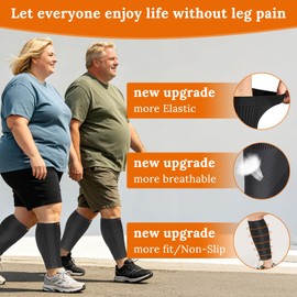Plus Size Calf Compression Sleeves for Men & Women – Wide Fit, Real Hyper-Elastic & Premium Non-Slip Double Cuff – Shin Splint Relief & Muscle Recovery Compression Leg Sleeves 3XL for calf 24.4 - 26.8in