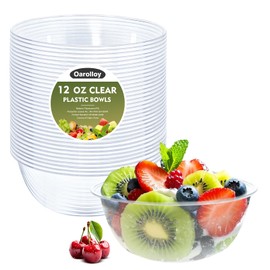 Oarolloy 12oz Small Clear Plastic Bowls, 50 Pack Disposable Hard Plastic Salad Bowls Party Serving Bowls for Ice Creams, Fruit, Desserts, Parfaits, Snacks
