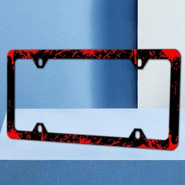 2pcs Blood Splattered Black License Plate Frame Funny License Plate Frames Auto Accessory Bracket Stainless Steel License Plate Holder with Screws for Women Men 6x12 Inch 4 Holes