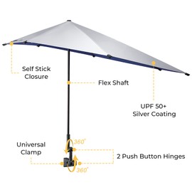 G4Free UPF 50+ Adjustable Beach Umbrella XL with Universal Clamp for Chair, Golf Bags, Stroller, Wheelchair, Bleacher, Patio(Blue)