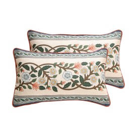 ISAENNE Design Lumbar Retro Elegant Linen Throw Pillow Covers 12"x20" Pack of 2, Blue Gray Floral Vine Bird Pattern Cushion Covers Decor Rectangle Pillowcases for Bed,Living Room,Outdoor,Car