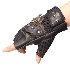 Fingerless gloves leather, imitation leather rivets Pirate Skeleton Gloves Punk Half Finger Gloves Men's gloves for outdoor motorcycling