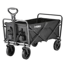 EchoSmile Heavy Duty 220 Lbs Capacity Collapsible Wagon-Silent Universal Wheels, Outdoor Folding Camping Grocery Portable Utility Cart, Adjustable Handle for Camping - Color: Black