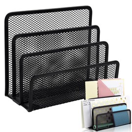 Colrid Letter Box Mesh, Letter Holder Metal Black, Desktop File Holder Organiser, Desk Organiser, Newspaper Rack, for Envelopes, Documents, Newspapers, Office, Living Room, Workplace