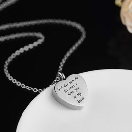 Norya Cremation Jewelry Urn Necklace for Ashes Stainless Steel Memorial Pendant (God Has You in His Arms I Have You in My Heart)