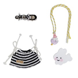 17cm Doll Clothes Set-Adorable Outfits for Dolls-Stylish Accessaries Clothes Dress-Up-Replaceable Clothing Collections, Includes Striped Dress, Hair Clip, Necklace, Rabbit Brooch
