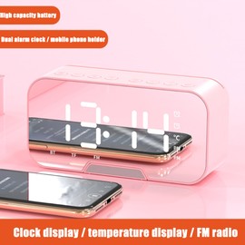 Portable Mini Voice Broadcast Alarm Clock with Wireless Bluetooth Card Speaker and FM Radio Hands Free LED Mirror Alarm Clock