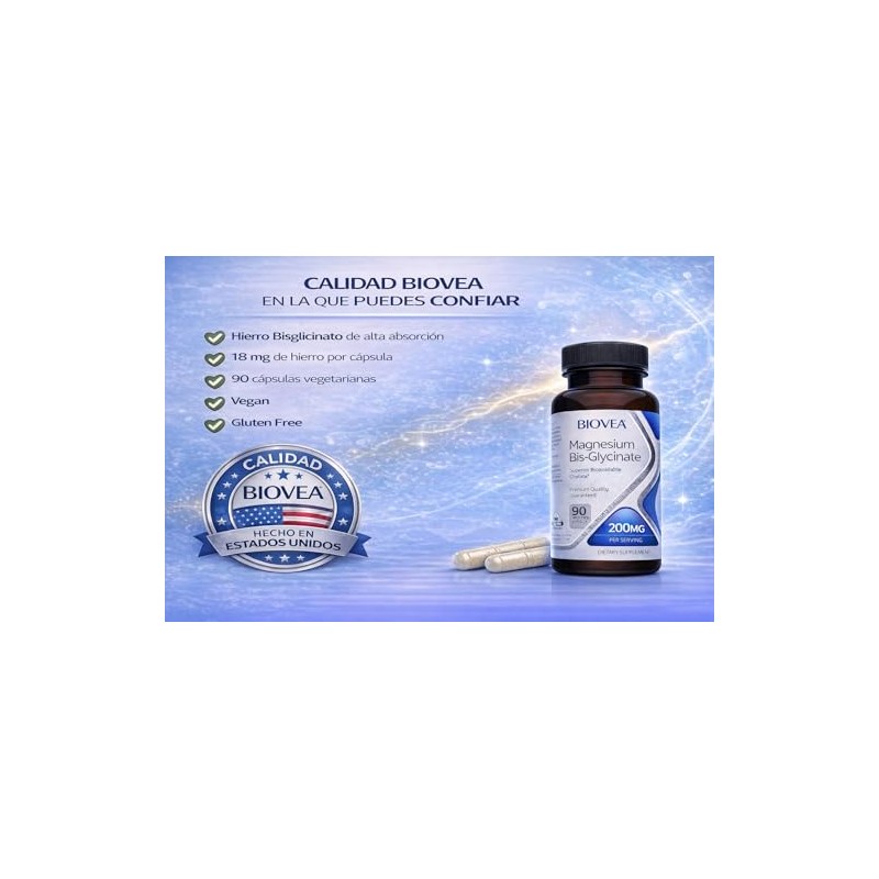 BIOVEA Hierro Bis-Glicinato de alta biodisponibilidad 90 capsulas de 18mg