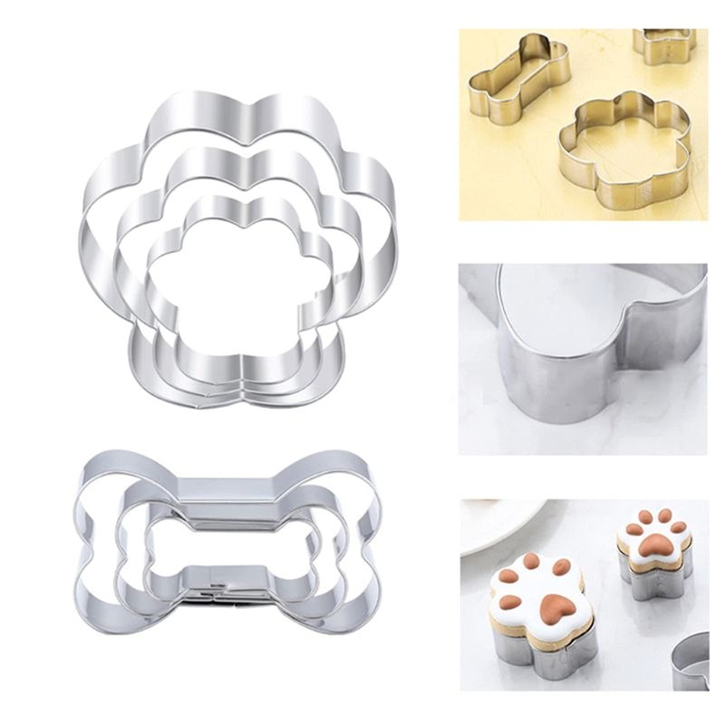 Cookie Cutters Paws Bows Set of 6 Stainless Steel Cookie