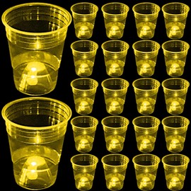Glow in The Dark Yellow Party Cups 40 Pack (16 oz) - LED Light Up Plastic Cups for Summer BBQs Lemon Themes Kids Birthdays, Neon Bright Drinking Cups for Sports Events Camping & Festival Decorations