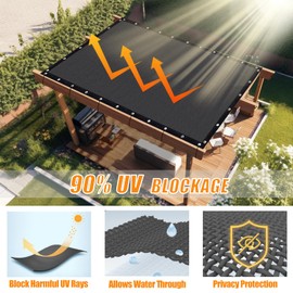 KANAGAWA 90% Sun Shade Cloth 10'X 20' Outdoor Pergola Shade Cover Canopy with Grommets UV Block Privacy Screen for Patio, Backyards, Outdoor, Carport, Garden, Dark Gray