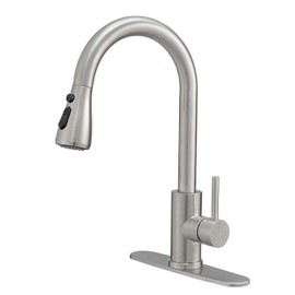 VOTON Kitchen Faucet with Pull Down Sprayer, Brushed Nickel Kitchen Faucets Modern Single Handle High Arc Pull Out Kitchen Sink Faucet 1 or 3 Hole, Faucet for Farmhouse Camper Rv Kitchen Bar Laundry