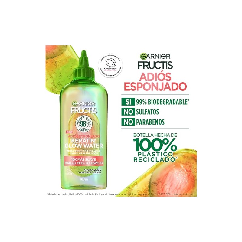 Garnier Fructis Adiós Esponjado Tratamiento Keratin Glow Water Antifrizz, 180ml