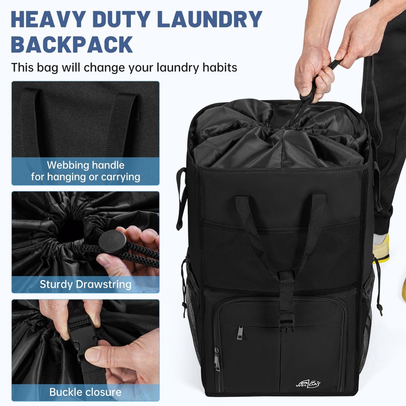 WELIDAY Large Laundry Backpack Bag with 3 Sizes Mesh Wash