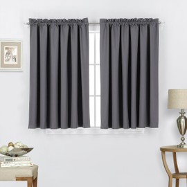 Madrista Home 2 Pc Rod Pocket 100% Blackout Window Curtain Panel Set, Gray, Window Bedroom, Living Room 52" W x 45" L