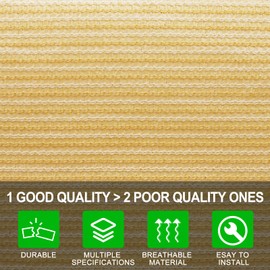 Shatex 90% Shade Fabric 12x 12ft Sun Shade Cloth with Grommets for Pergola Cover Canopy Wheat, 12 Bungee Balls