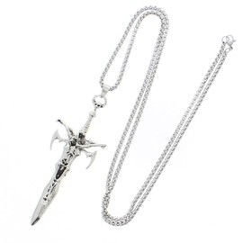 Zac's Alter Ego Skeleton on Sword Chain Necklace - Metal Rock Punk Grunge Gothic Accessories Jewellery Style for Men & Women