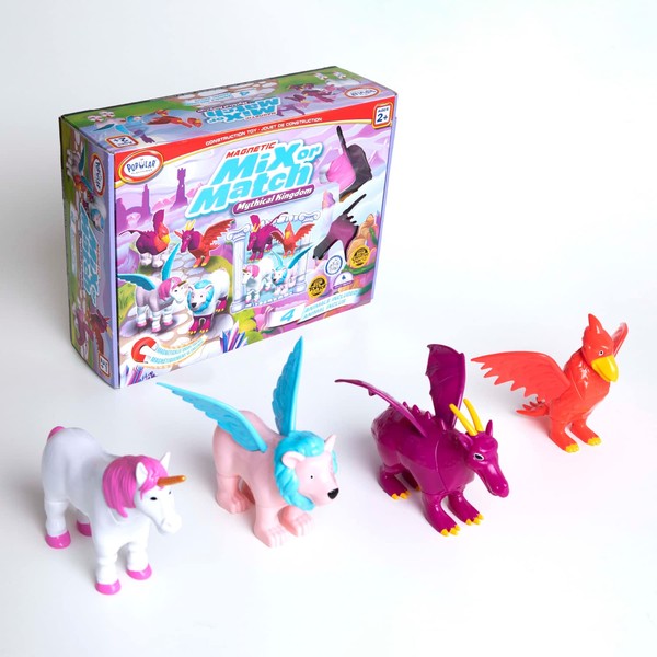POPULAR PLAYTHINGS Magnetic Mix or Match Pastel Mythical Kingdom Toy Play Set, 15 Pieces