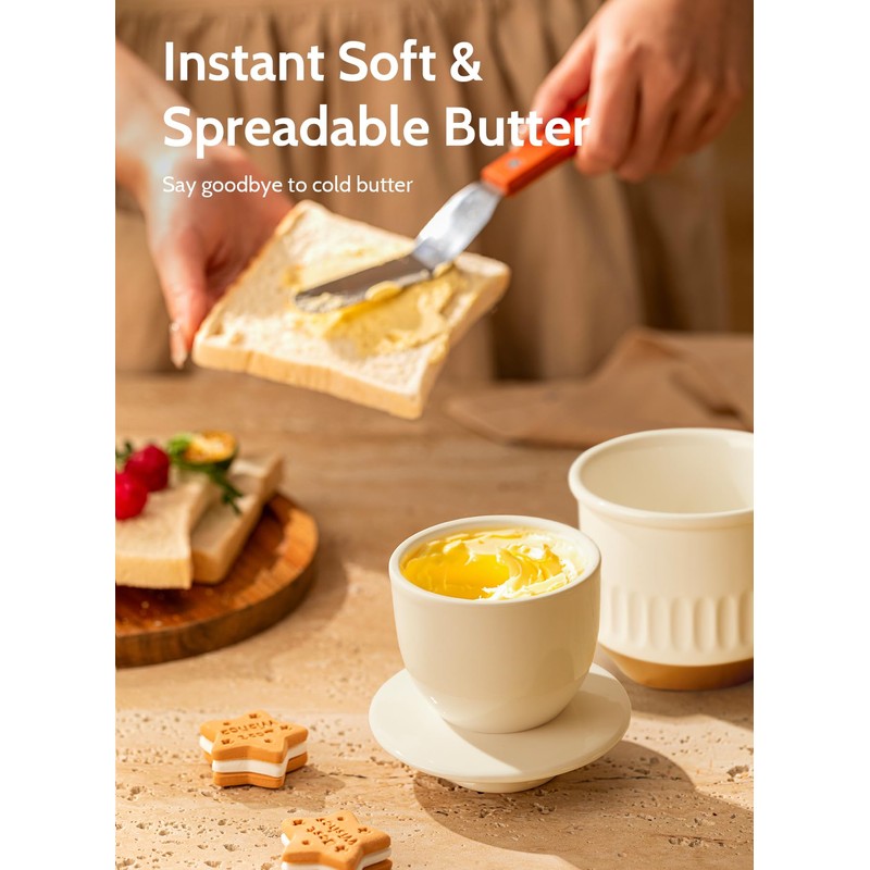 Sweese Embossed French Butter Crock with Water, Ceramic Butter Keeper