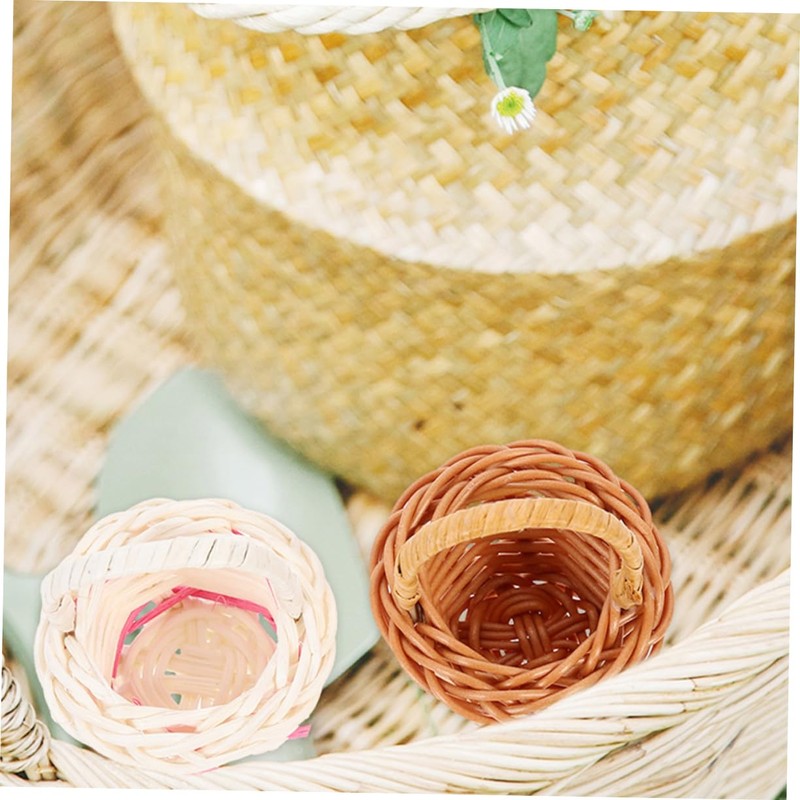 LALAFINA 8pcs Mini Woven Basket Set Hand-woven Storage Decorative Basket