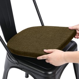 BUYUE Friendly Woven Fabric 14x14 Magnetic Cushion for Metal Chair 1 Piece, Enhanced Anti-Slip Seat Pad for Dining Kitchen Café Stackable Chair (U-Shape, Brown, 1 Count)