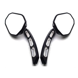 MZS Motorcycle Mirrors, Universal 10mm 8mm Motorbike Handlebar Rear View Side Mirror with Hollow Rod Accessories Black fit for Touring Cruiser Street Naked Bike Scooter
