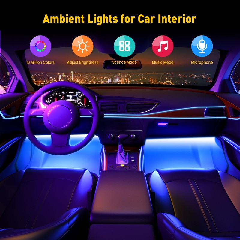 Honalia Interior Car Lights, 4Pcs Car LED Lights with Music