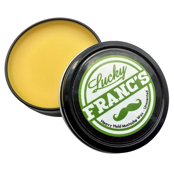 Lucky Franc's Unscented Mustache Wax: Classic Strong Hold Moustache and Beard Wax - All Natural and Scent Free Formula with Beeswax and Coconut Oil. USA Made Moustache Styling Wax for Men. 2 Ounces