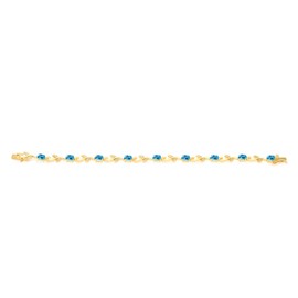 Gem Stone King 18K Yellow Gold Plated Silver Swiss Blue Topaz and Diamond Greek Vine Tennis Bracelet For Women | Gemstone Birthstone | Oval 6X4MM | 5.08 Cttw | 7 Inch