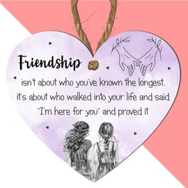 Friendship Plaque - 'Friendship Isn’t About Who You’ve Known The Longest' Heart Shaped Hanging Decoration | Unique Gift for Best Friends, Sisters & Soulmates | (Lilac)