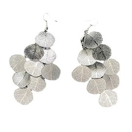 Bohemian Boho Filigree Leaf Chandelier Dangle Earrings for Women Statement Handcrafted Delicate Lightweight Drop Earrings - Silver