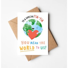 OwingsDesignsPerfect To A Special Yia-Yia You Mean The World To Us Card - Cute Happy Birthday Card For Yia-Yia - I Love You Card - Greeting Card For Mother's Day - Birthday - Anniversary - Holiday