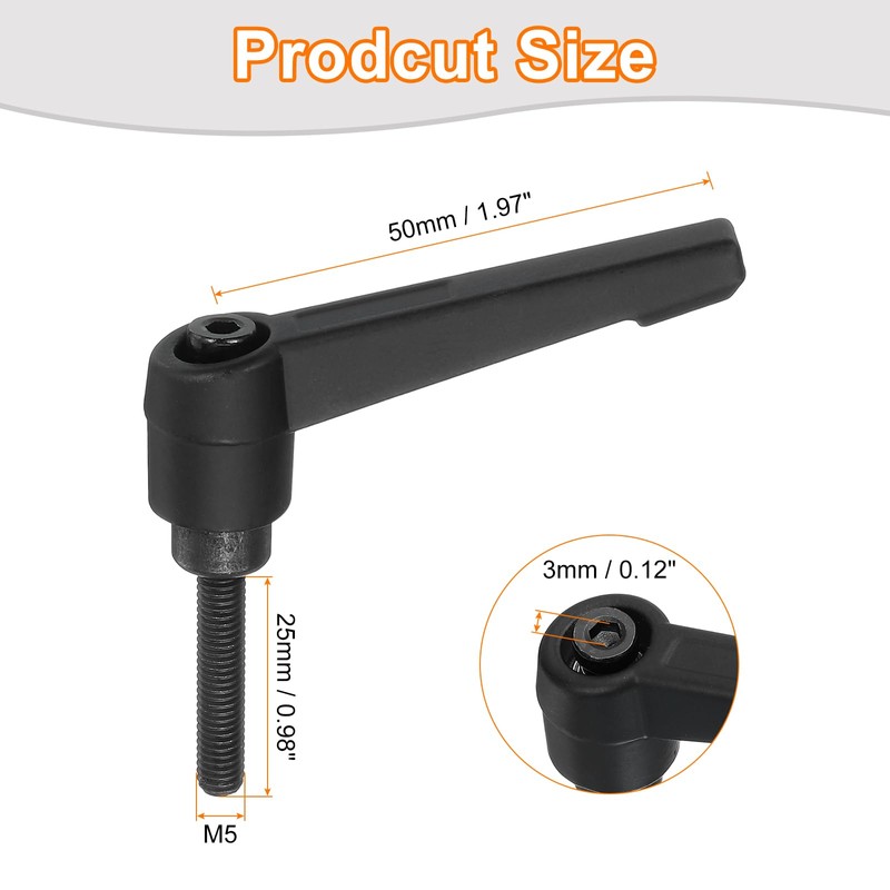 uxcell 2Pcs M5 x 25mm Adjustable Knobs Handle Male Thread