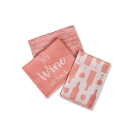 jilda-tex Tea Towels, Kitchen Towels, Dishcloths, Pack of 6, 100% Cotton, Various Designs (Wine O'Clock)