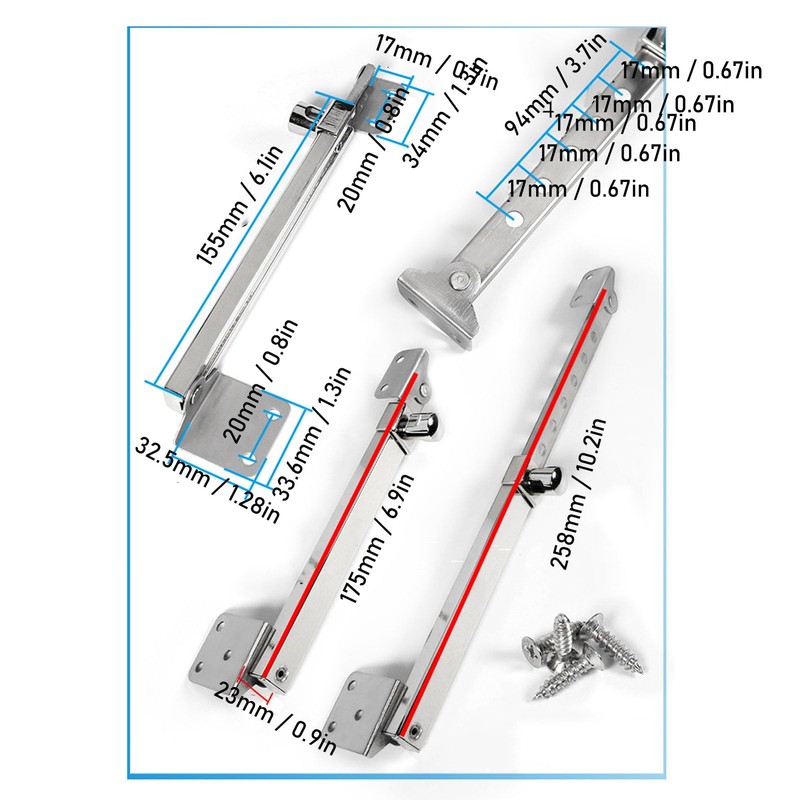Casement Window Stay, Stainless Steel Security Window Latches Adjustable Telescoping