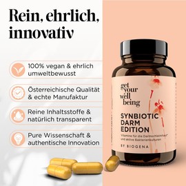get your wellbeing by BIOGENA - Synbiotic Darmkur Pro- & Präbiotika für die Darmgesundheit - 60 Kapseln - 7 Mrd. KBE aus 10 Bakterienstämmen - Nahrungsergänzungsmittel vegan & konservierungsstofffrei