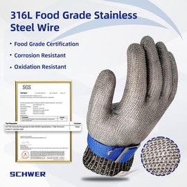 Schwer SlicePro ANSI A9 Cut Resistant Glove PR1706, Stainless Steel Mesh Metal Glove, Food Grade for Kitchen Cooking, meat gloves hands Butcher Meat Cutting, Oyster Shucking, Mandoline, Fishing  (Pack of 1) Springtok Safety:_X-Large (Pack of 2)