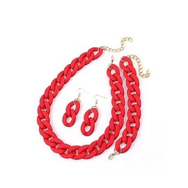 Macaron Multicolor Chunky Necklace Earring Bracelet Set Acrylic Beads Retro Costume Jewelry for Women Hip Hop Punk Choker Link Chain Collar Bohemian Exaggerated 80S Statement Strand Dress Accessories,