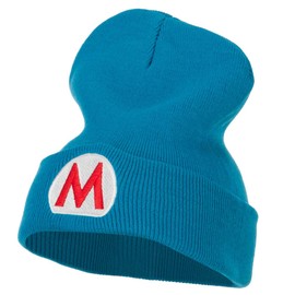 Ice Mario Embroidered Long Beanie - Aqua Red OSFM