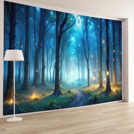 BCughia Wall Hanging 240 x 220 cm, Tapestries Night of the Forest Trees Green Nature Landscape Print Polyester Fabric Tapestry Wall Hangings Decoration